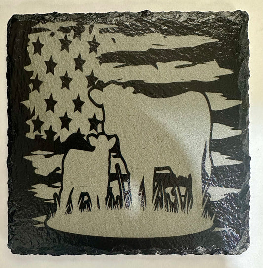 Cows and American Flag - Slate Drink Coasters (Set of 4)