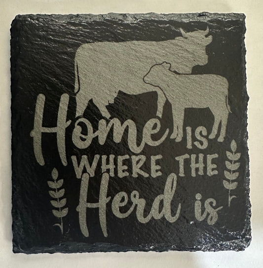 Home is Where the Herd Is - Slate Drink Coasters (Set of 4)