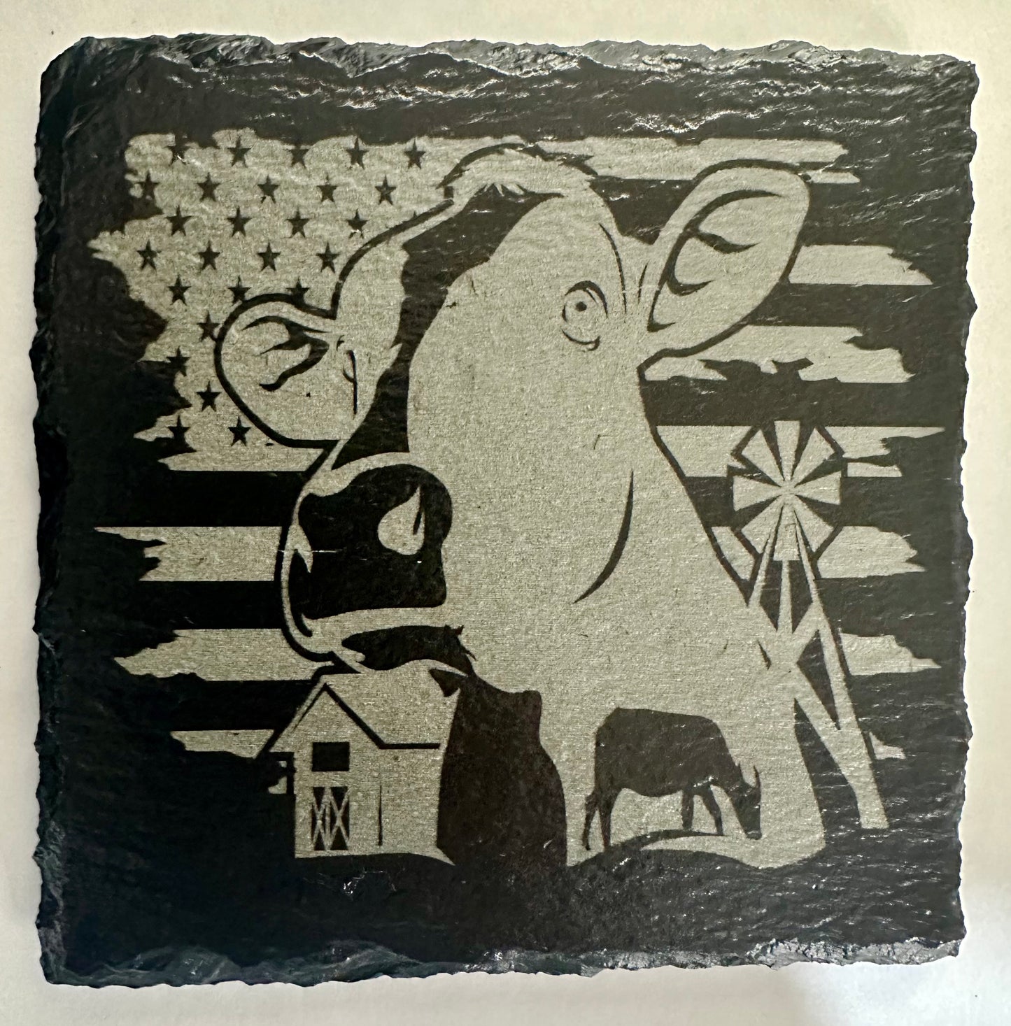Cow, American Flag and Windmill - Slate Drink Coasters (Set of 4)