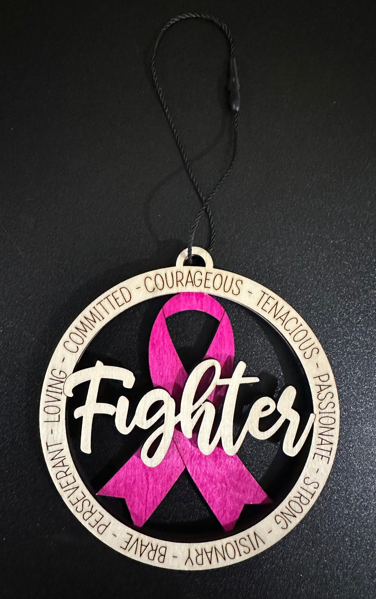 Fighter with Breast Cancer Ribbon Wooden Ornament