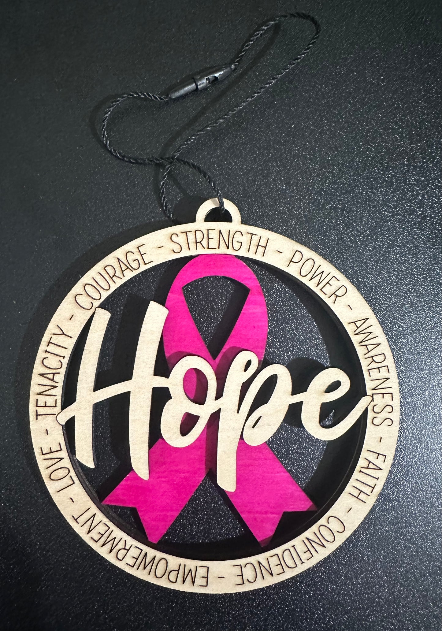 Hope with Breast Cancer Ribbon Wooden Ornament